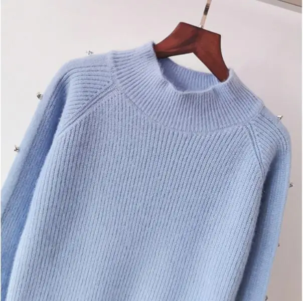 Короткий Свободный Асимметричный вязаный пуловер Топ Половина Водолазка кнопка