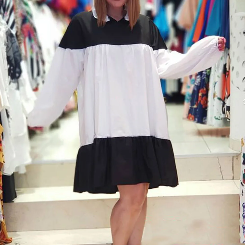 

Western Style Ladies Dresses Spring Autumn Fashion Temperament Loose Casual Oversize African Splicing Stand-up Collar