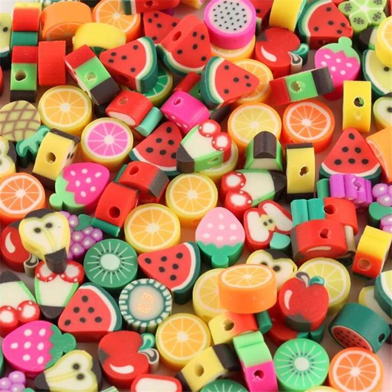 

50pcs Color Fruit/flowers Beads Polymer Clay Beads Polymer Clay Spacer Loose Beads for Necklace DIY Bracelet Accessories