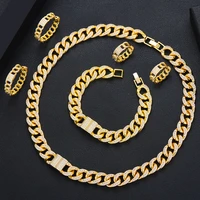 godki new hiphop iced out cuban links jewelry sets for women wedding party cubic zircon high end craft dubai bridal jewelry set