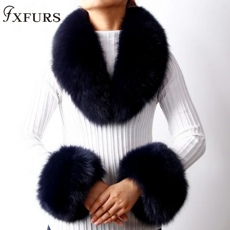 dark blue Новые меховые воротники из натурального меха енота, меховые шарфы, набор зимних теплых меховых шарфов, манжеты, кашемировые пальто, аксессуары, роскошные - Цвет: dark blue