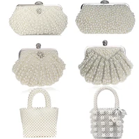 sekusa beaded wedding bridal evening bags hollow fashion women clutch pearl diamonds handbags shell design for party diner purse