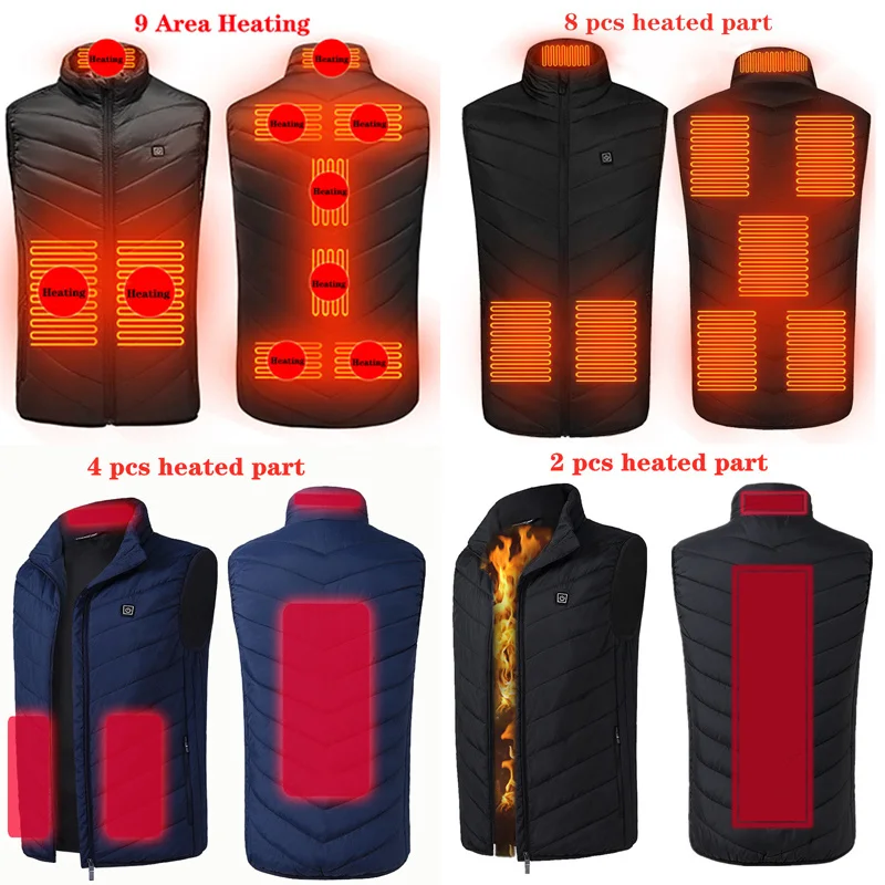 13 Areas Electrical Heated Vest Men Jacket USB Winter Thermal Heating Jacket Sleevless Outdoor Fishing Waistcoat Hiking Vest