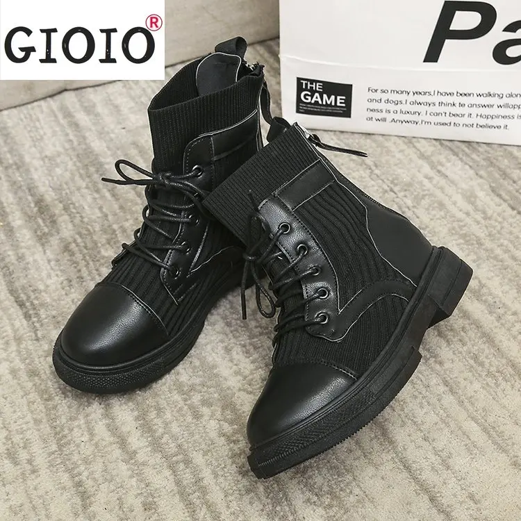 

Женские ботинки на толстой подошве, с круглым носком