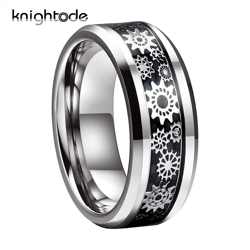 8mm Black 8/6 мм Для мужчин Для женщин обручальное кольцо механического Шестерни колеса Вольфрам кольцо скошенными краями с красным фиолетовый, черный синий углеродного волокна инкрустация - Цвет основного камня: 8mm Black