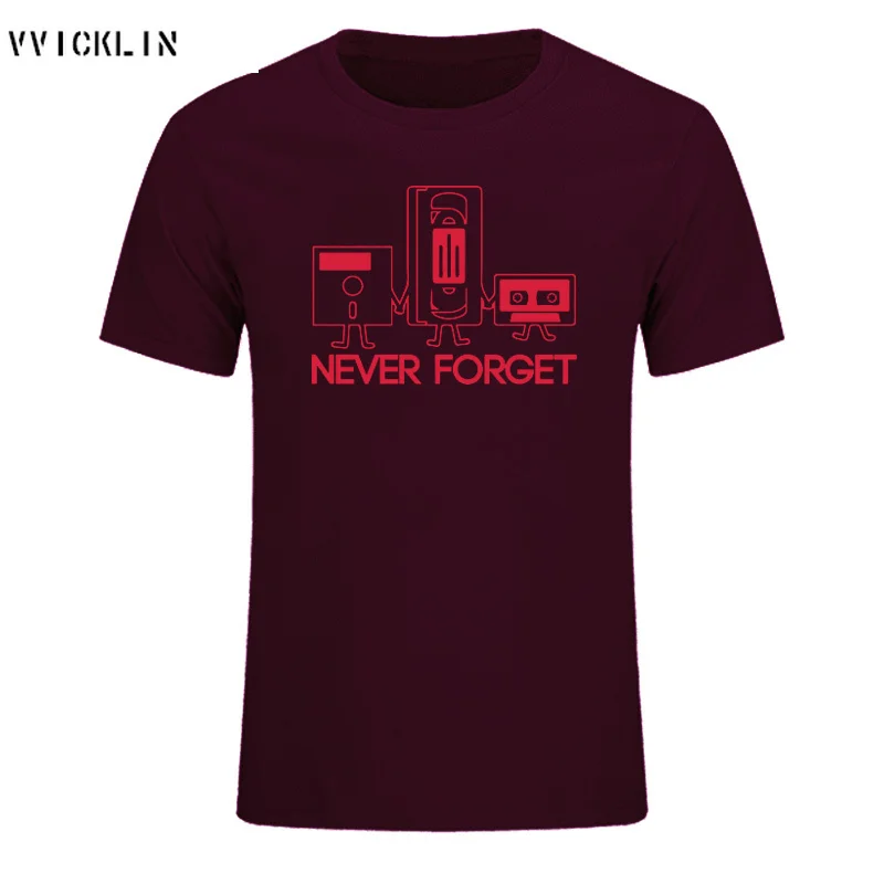 New Fashion T-shirts Men Short Sleeve Never Forget Floppy Disc VHS Cassette Tech Geek Print T Shirts Male Cotton Tops Plus Size | Мужская