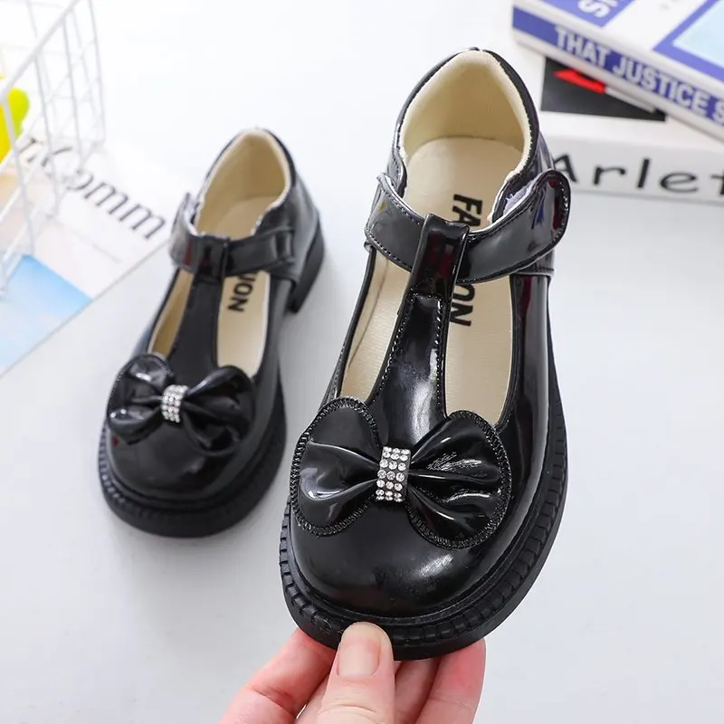 Zapatos planos de cuero para ni&ntilde;as, zapatillas peque&ntilde;as de piel con nudo de mariposa, suaves, para primavera y oto&ntilde;o-2
