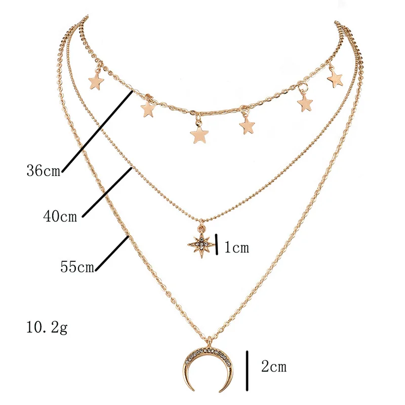 

Colier Femme 2021 Alloy Silvercolor And Gold Chain Layered Qesthetic Six-pointed Star Moon Pendant Necklace Gifts For Women