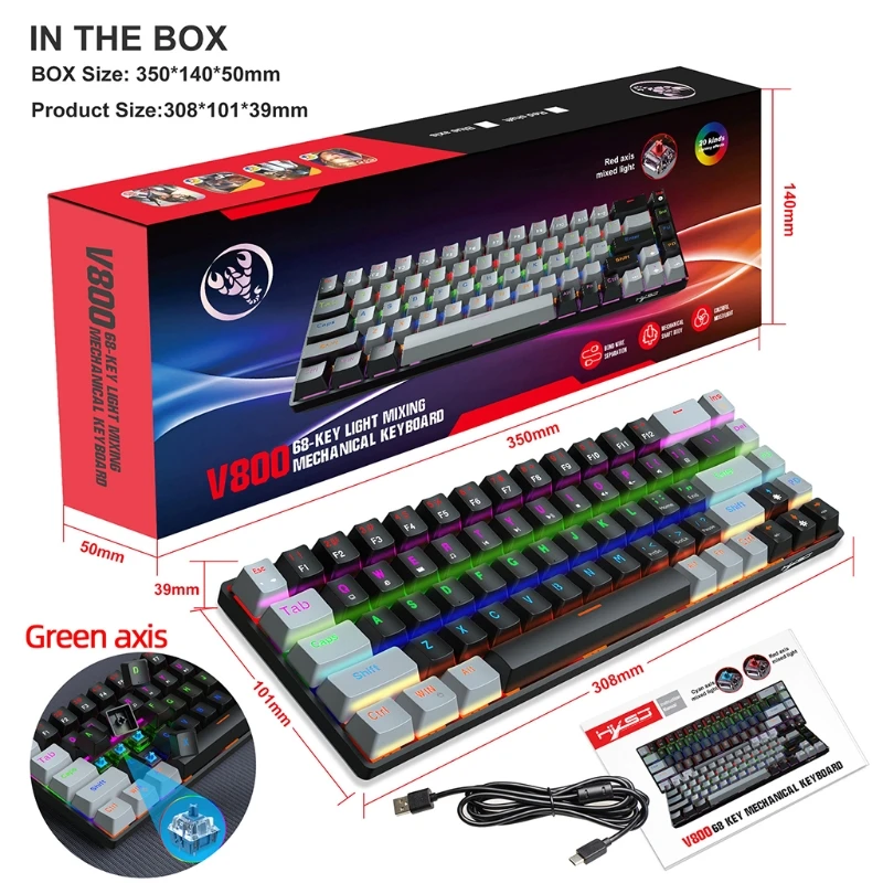 

F19E USB Wired Mechanical Feeling Keyboard Quiet Ergonomic LED Backlit Keyboard with Two-color Injection Keycaps for Desktop