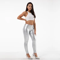 melody silver leggings fleece lined leggings mid waist girls in leather pants butt lift stretch shiny leather trousers
