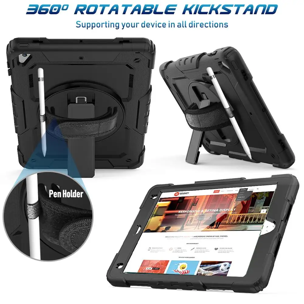 360 rotation hand strap coque ipad air 2 protective cover with screen protector for funda ipad 2017 2018 case free global shipping
