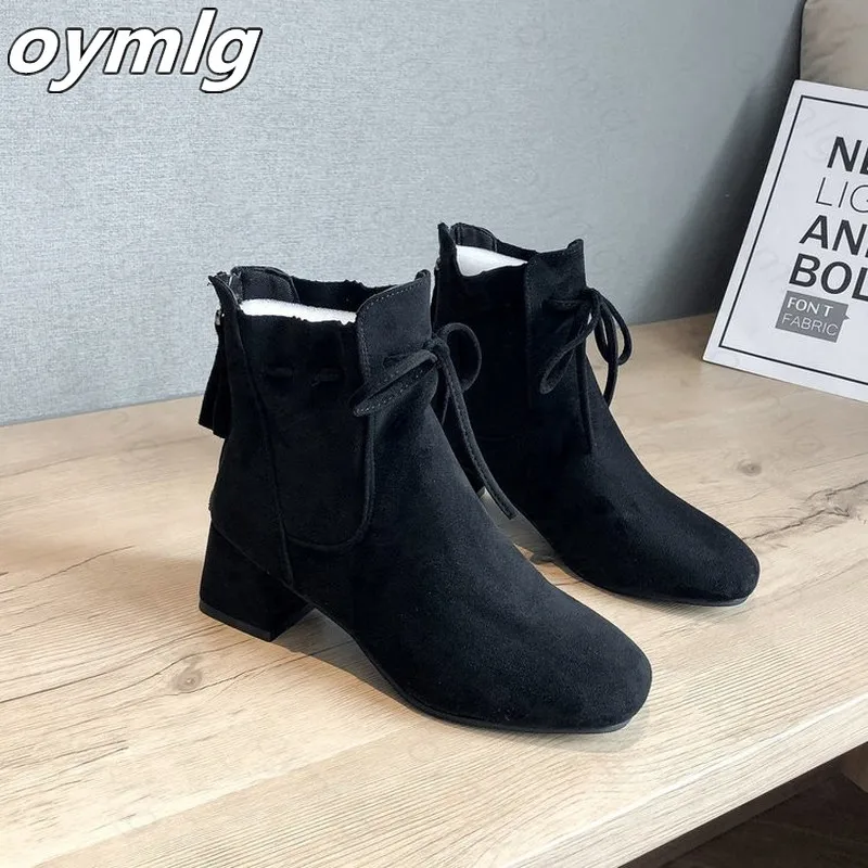 

Women Soft Fabric Flock Boots Suede Ankle Boots Fashion Handmade Classic Lace-up Bowknot All-match Woman Shoes Botas Mujer