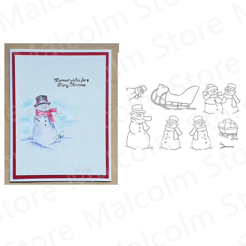 Рождественские печатки с изображением снеговика саней для самостоятельного