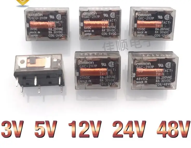 5 шт. реле G6C 2117P US 5V 12V 24V U 5VDC 12VDC 24VDC 8A 6PIN один на off|Реле| |