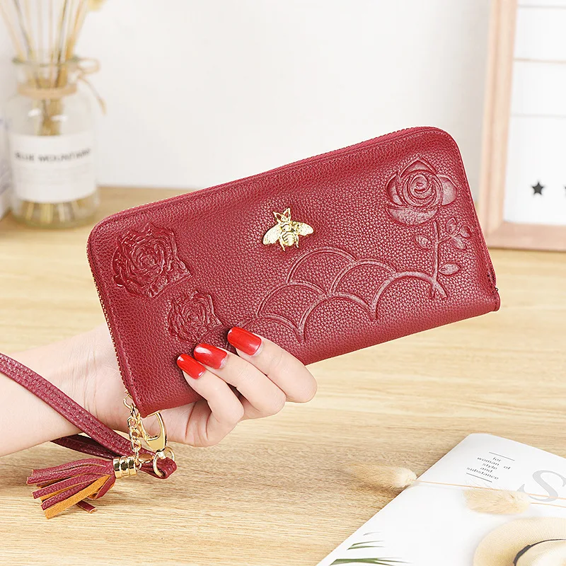 

Bee women's wallet rose print long style single handle with multi-card embossed flower wallet coin purse wallets for card holder