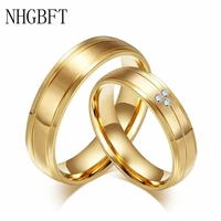 nhgbft classic double groove design gold color couple ring for women men stainless steel wedding ring price jewelry