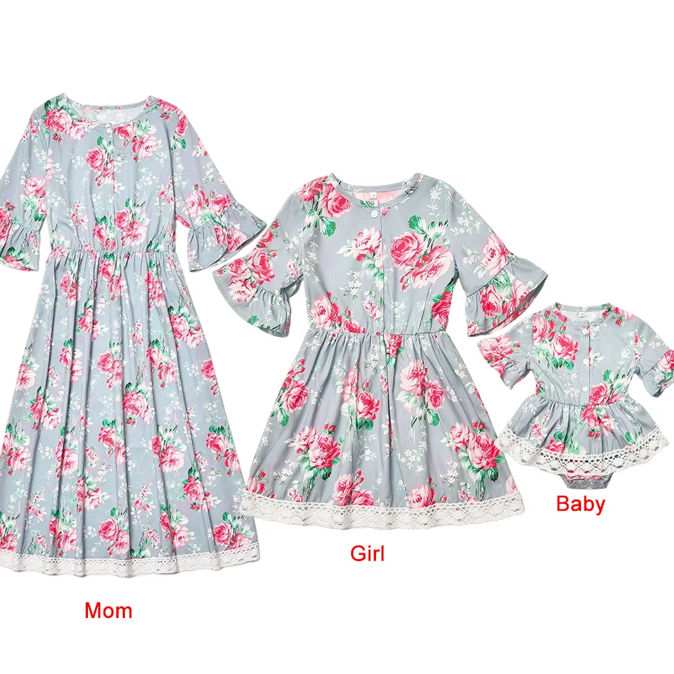 

Floral Sisters Matching Outfits Long Dress Mother Daughter Matching Mother and Daughter Clothes Set Flower Dress for Young Girls