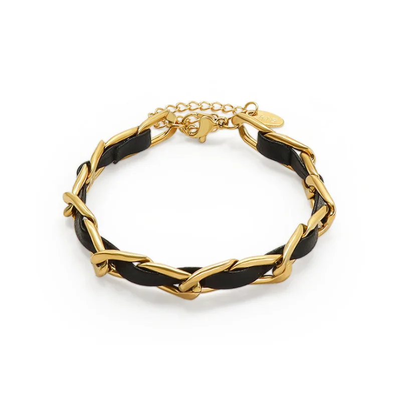 

LOVOACC Personality Black Color Leather Charm Bracelet for Women Gold Color Metal Twist Link Chains Bracelets Vintage Jewelry