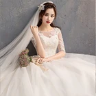 Женское свадебное платье принцессы Dioflyusa, фатиновое платье с вышивкой и круглым вырезом, с бусинами и блестками, свадебное платье на шнуровке с коротким рукавом
