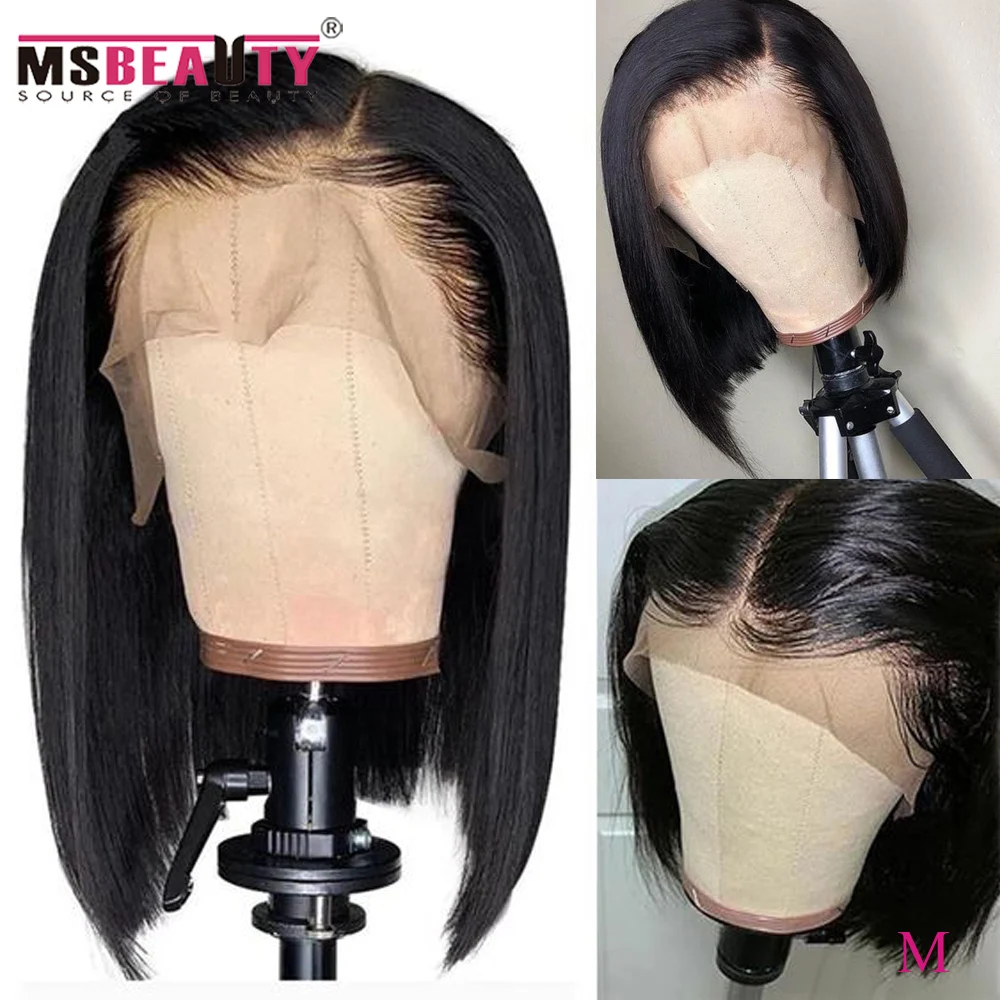 13*4  Short Lace Front Human Hair Wigs Malaysian Wig with Pre Plucked Hairline For Women Remy Hair Bob Wig 150% Natural Black