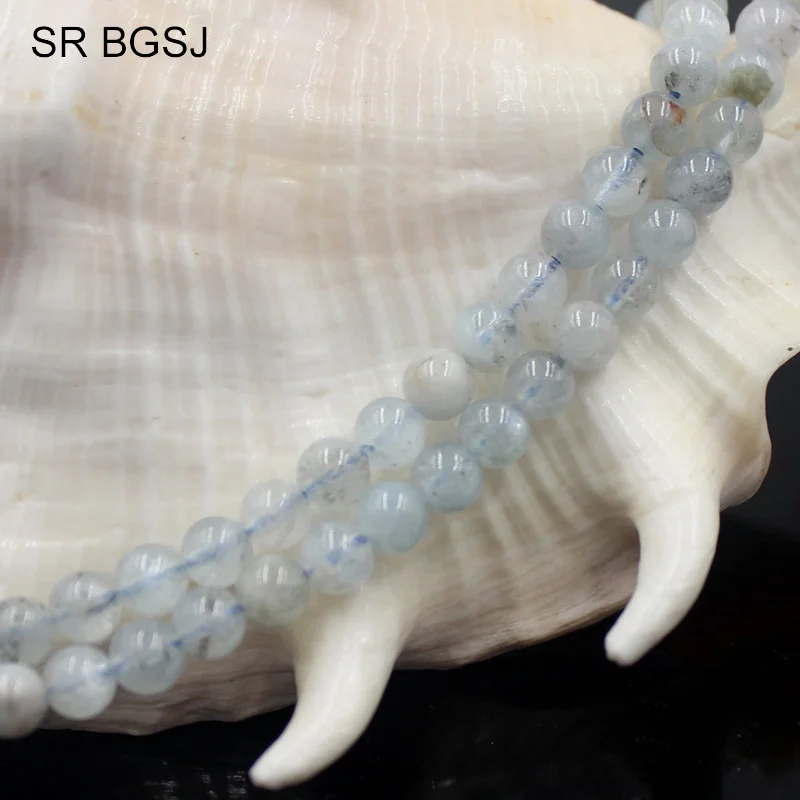 

Free Shipping 4mm Very Beautiful Natural Gems Stone Round Mixed Aquamarines Aqua DIY Beads 15"