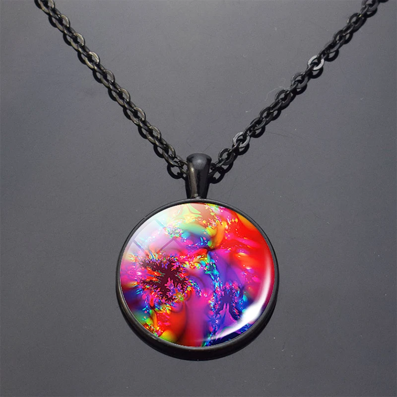 Ожерелье со стеклянной подвеской в виде фрактала многоцветное модное винтажное