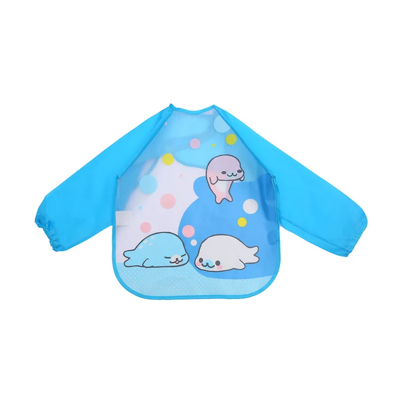Kids Apron Children'S Waterproof Long-Sleeved Smock Baby Eva Anti-Dressing Infant Cartoon Painting Clothes Eat Bib with Pocket |