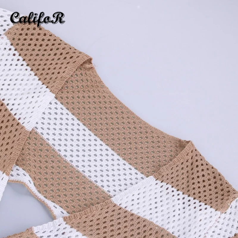 

Hollow Out Knitted White Dress for Women 2021 Summer Backless Women's Sundress Sexy Fashion Beachwear Mini Long Sleeve Dress