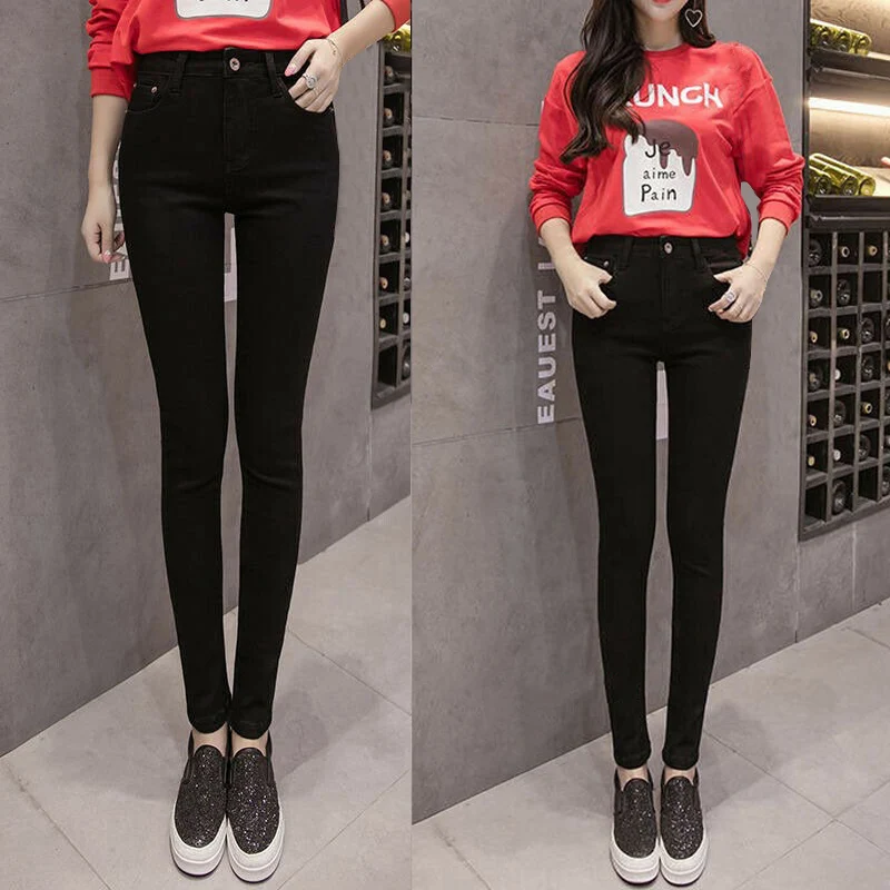 Newly Women High Waist Thermal Jeans Fleece Lined Denim Pants Stretchy Trousers Skinny Pants
