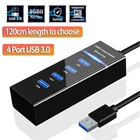 Новинка, 4 порта USB 3,0, док-станция, разветвитель, тонкий адаптер для USB 3,0 с кабелем, светодиодный индикатор, порт, USB-удлинитель