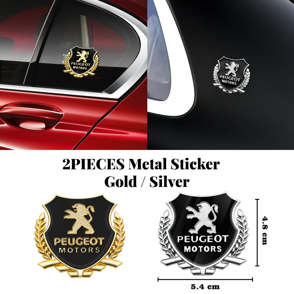 

2Pcs Car 3D Emblem Side Window Door Body Sticker Metal Exterior Decals For Peugeot 206 207 307 3008 2008 308 408 508 301 208