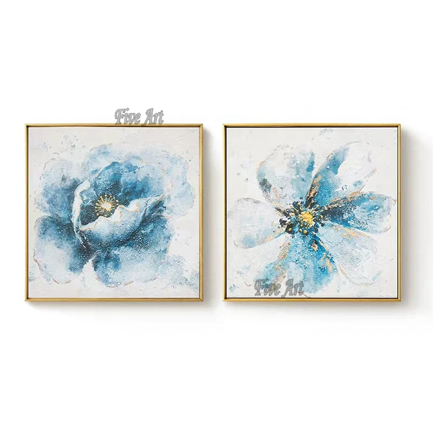 

2 шт. Цветочная картина маслом Ручная работа без рамы украшение на стену холст настенные художественные картины художественное оформление ...