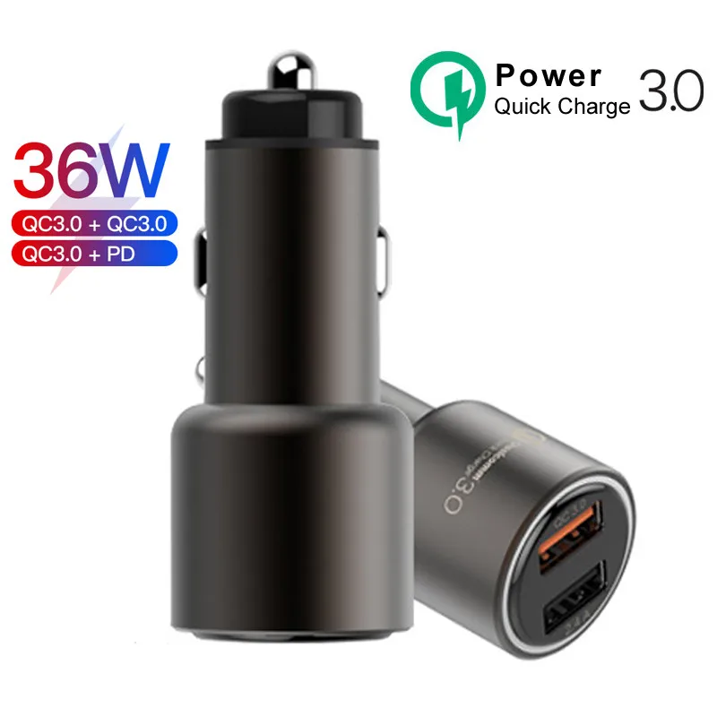 

Автомобильное зарядное устройство PD Quick Charge 3,0, быстрая зарядка, двойной USB-порт, 36 Вт, зарядное устройство для телефона, зарядное устройство ...