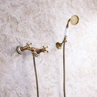 Shower Faucets Antique Brass Ceramics Bathtub Faucets Rain Shower HandHeld Bathroom Sanitary Wall Mount Shower Mixer Tap