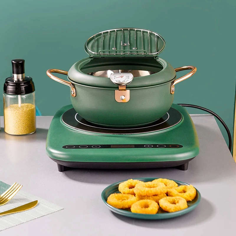 

Stainless Steel Tempura Deep Fryer Pot with Thermometer and Oil Drip Rack Lid for Chicken French Fries Fish