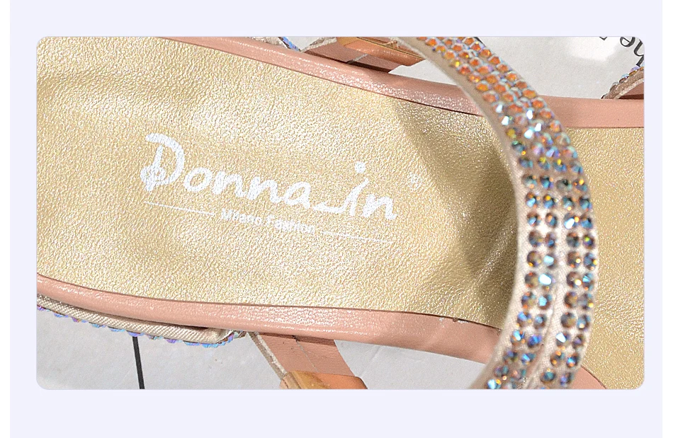 Donna-in/Новинка года; женские летние сандалии; сандалии-гладиаторы с ремешками и стразами; обувь из натуральной кожи на толстом высоком каблуке; шлепанцы с открытым носком