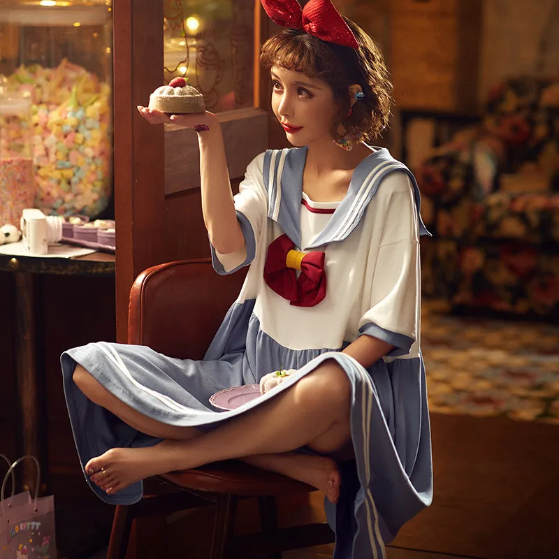 Ночная рубашка женская летняя хлопковая юбка средней длины с коротким рукавом