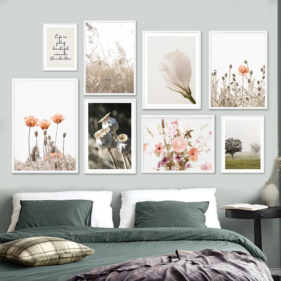 

Poppy Eustoma Flower Reed Dead Grass Tree Wall Art Canvas Painting Nordic Posters And Prints Wall Pictures For Living Room Decor