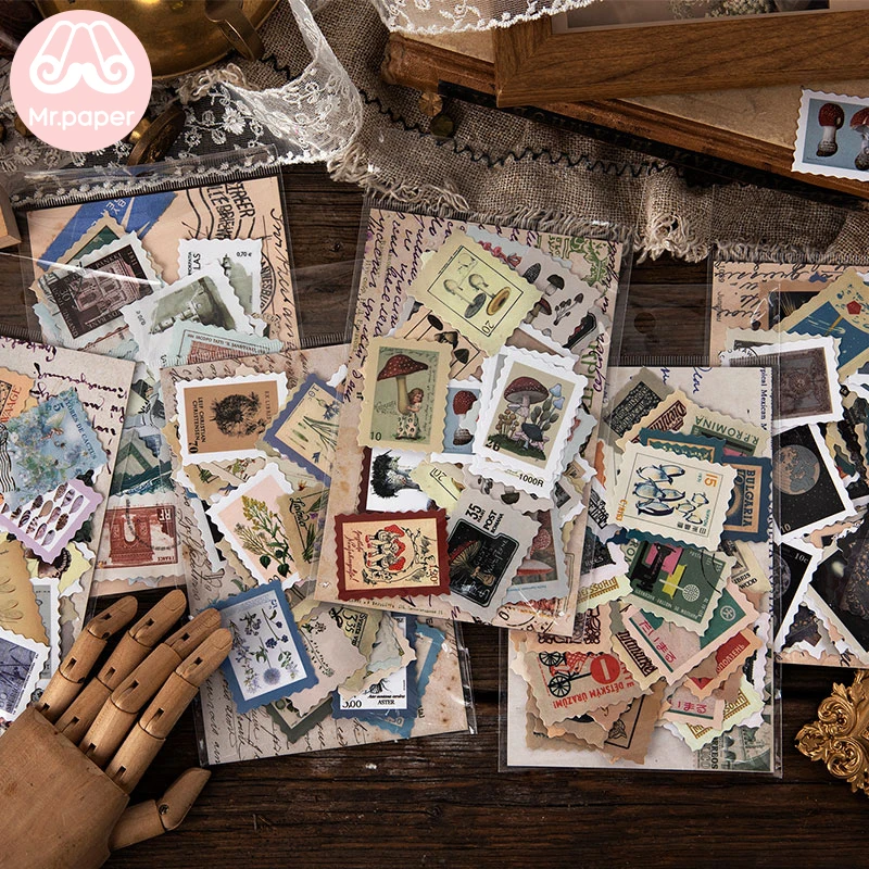 

Mr.paper 46Pcs/pack 6 Designs Vintage Retro Stamp Museum Creative Stickers Bullet Journal Deco Stationery Children Stickers