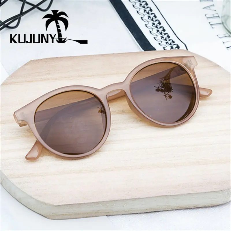 KUJUNY мокко молочный чай солнечные очки винтажные Круглые Солнцезащитные женские