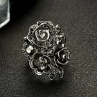 Креативное женское кольцо в старинном стиле серебряного цвета с черной розой, женское кольцо для женщин, ювелирные изделия для вечеринок, аксессуары для рук