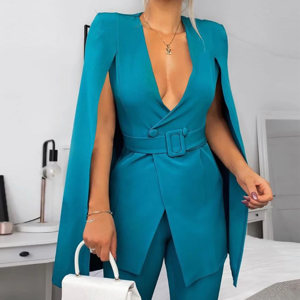 

Elegant Fashion Blazer Women Long Sleeve Lapel Cape Split Poncho Office Lady Cloak Jacket Notched Coat for Party Dinner Workwear