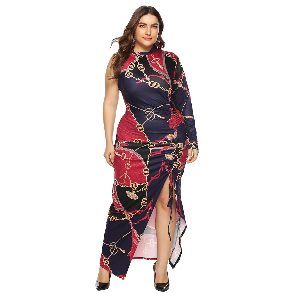 Женское винтажное Макси-платье большого размера 2019 модное разрез Вечернее