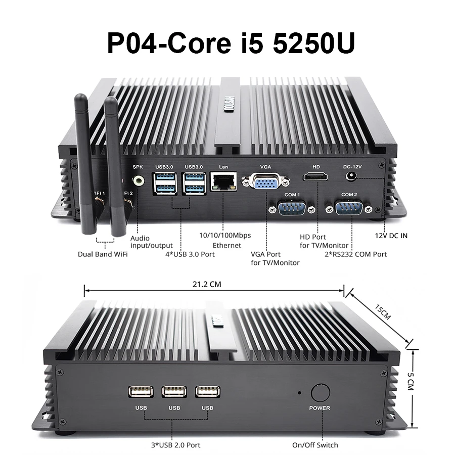 Intel Core i7 4500U i5 8250U промышленный настольный компьютер 5250U Win10 Linux i3 Minipc Intel NUC 4K HD RS232 RS485 персональный портативный ПК - Цвет: P04-Core i5 5250U