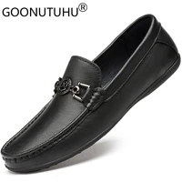 fashion mens casual genuin leather loafers male new classics black slip on derby shoe man flats driving shoes for men hot sale