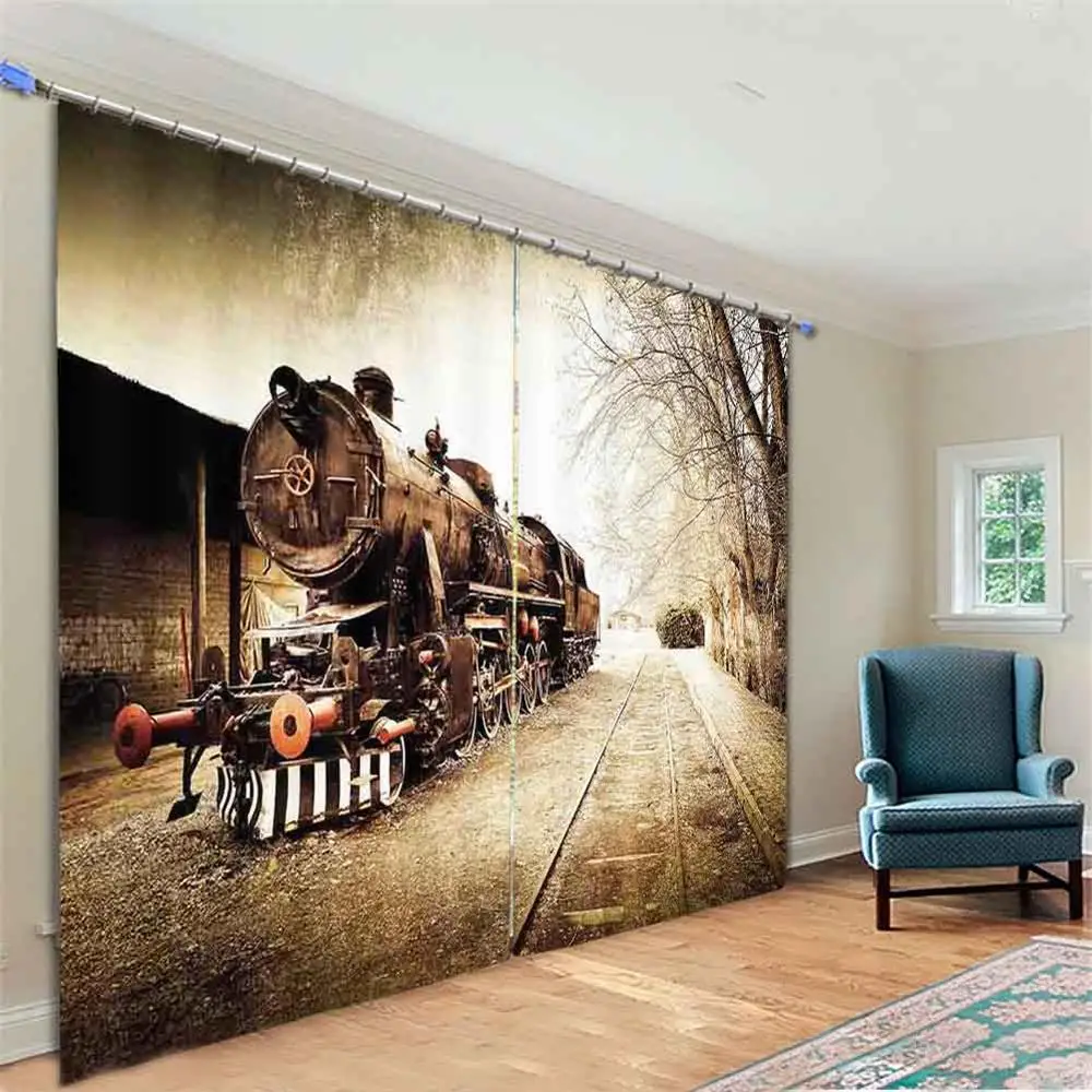 3D занавеска на окна с принтом поезда для гостиной спальни в современном стиле |