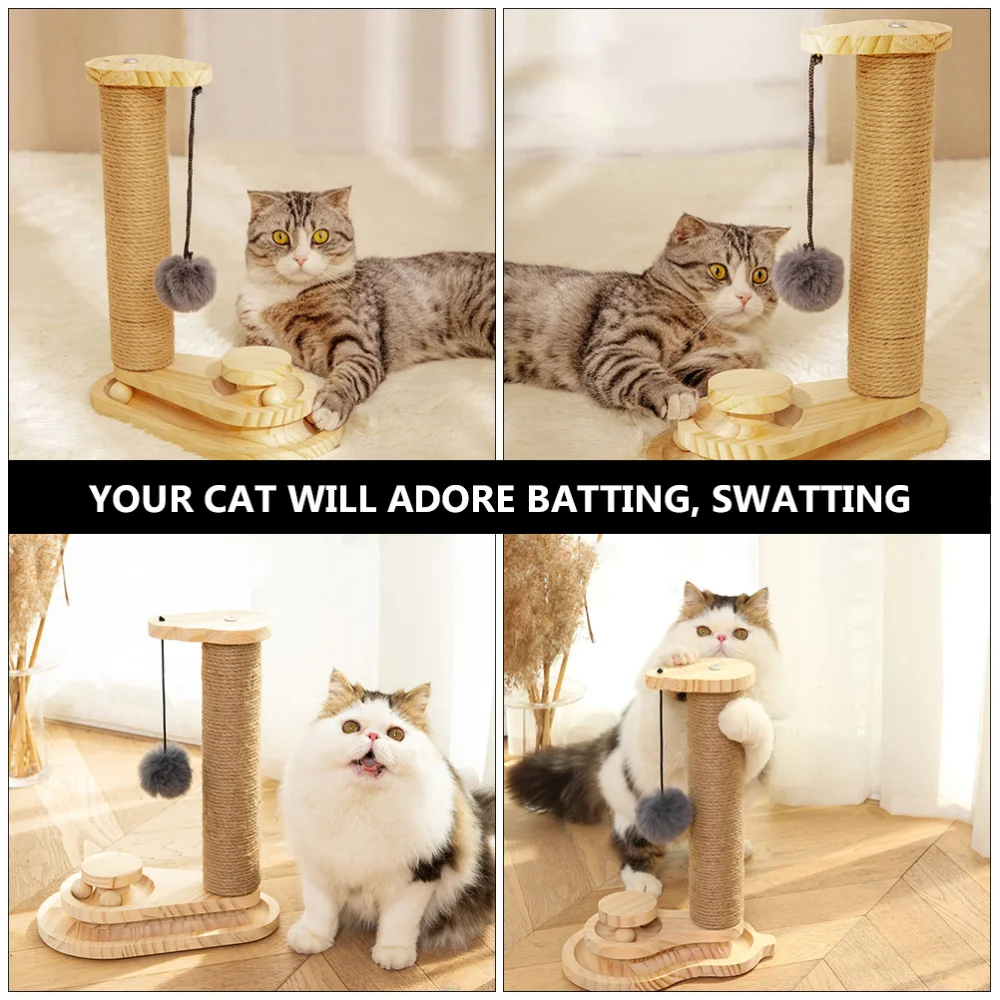 

Pet Cat Wooden Scratching Turntable with Interactive Balls and Dangling