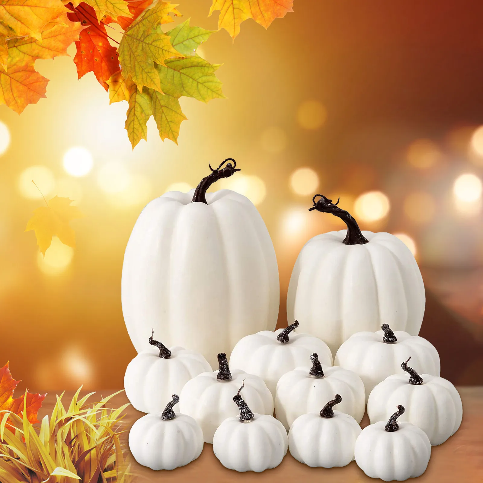

12pcs Artificial Pumpkins Assorted Fake Simulation Pumpkin for Halloween Thanksgiving Party Home Decoration