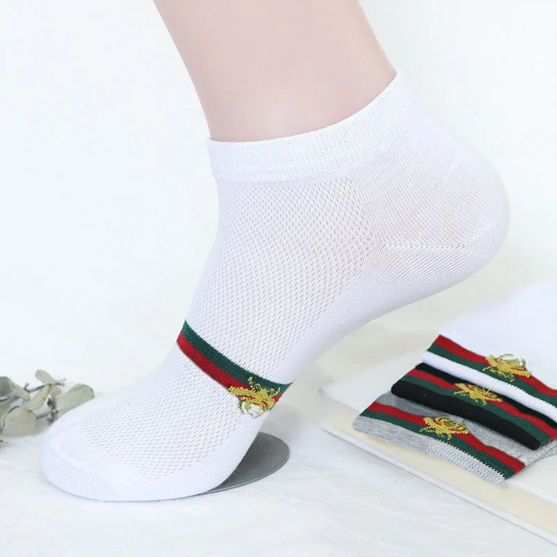 Летние женские сетчатые носки из чистого хлопка дышащие короткие в полоску с