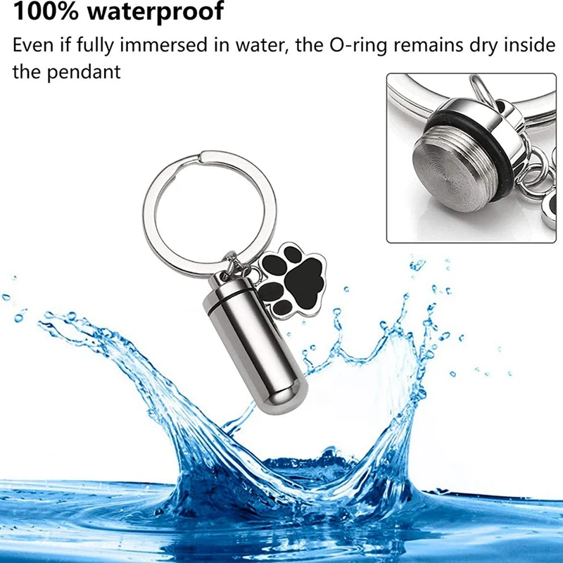 

Stainless Steel Pet Puppy Dog Charm Cylinder Keychain for Ashes Hair Memorial with Filler Kit and Bag